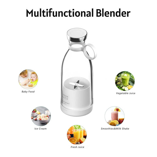 Portable Mini Speed Juicer Blender 350ml – Rechargeable, 6 Blades (White/Pink)