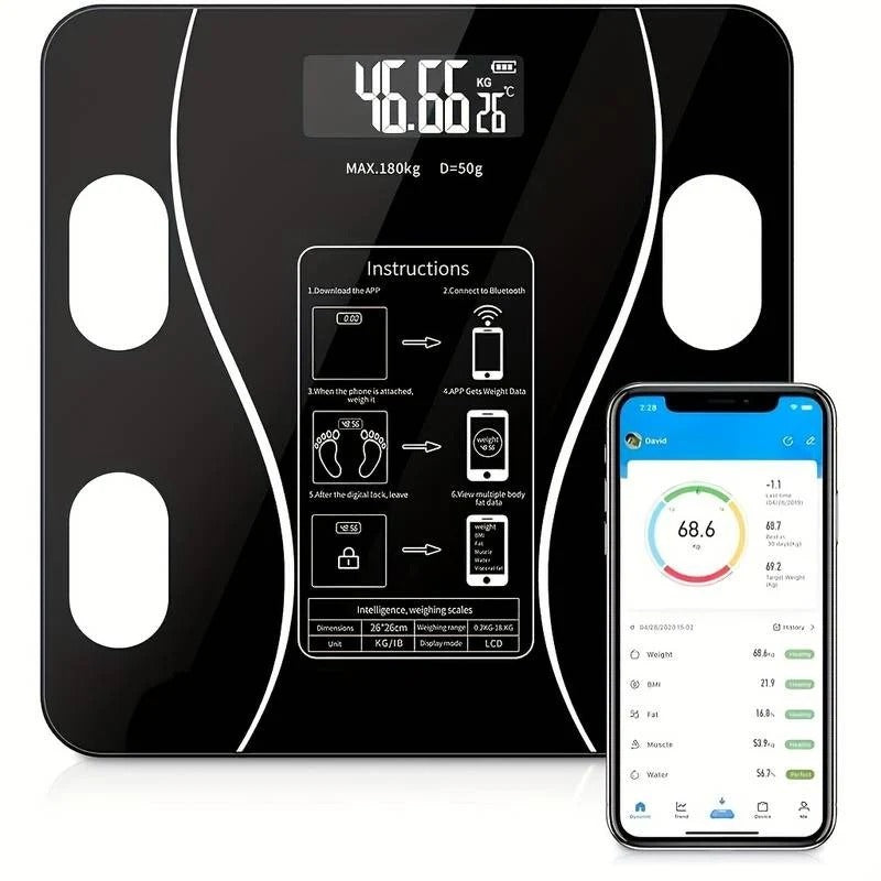 اسمارٹ ڈیجیٹل باڈی فیٹ اسکیل | بلوٹوتھ BMI اور باڈی کمپوزیشن اینالائزر