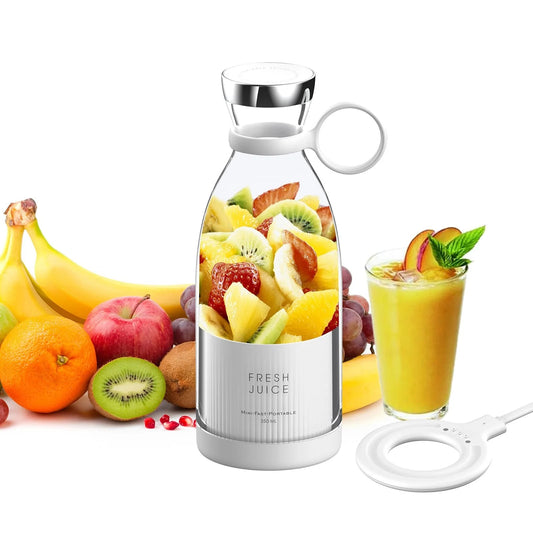 Portable Mini Speed Juicer Blender 350ml – Rechargeable, 6 Blades (White/Pink)