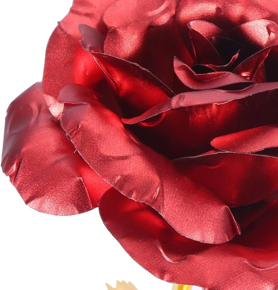 24K Gold Foil Artificial Rose with Base – Romantic Gift & Home Décor (Red)
