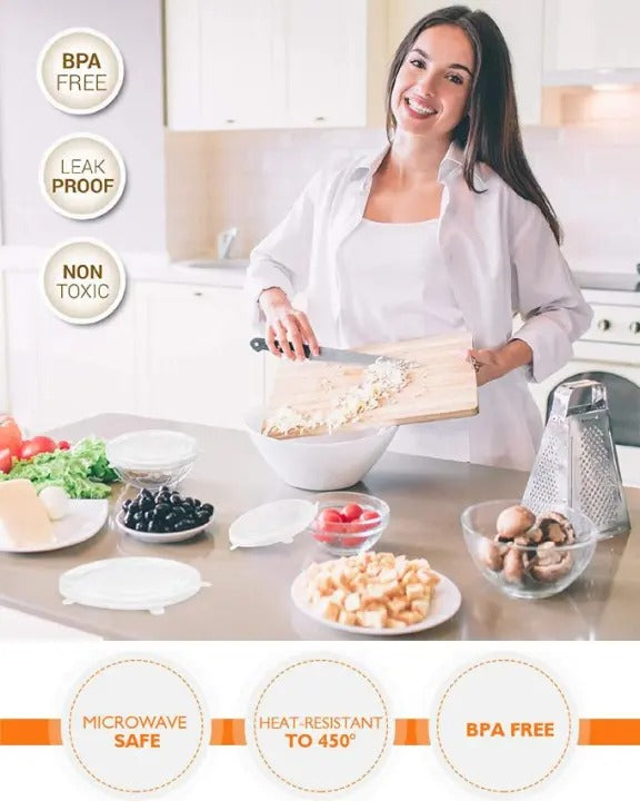 6 Pcs Universal Food Silicone Lids – For Cookware, Bowls & Pots